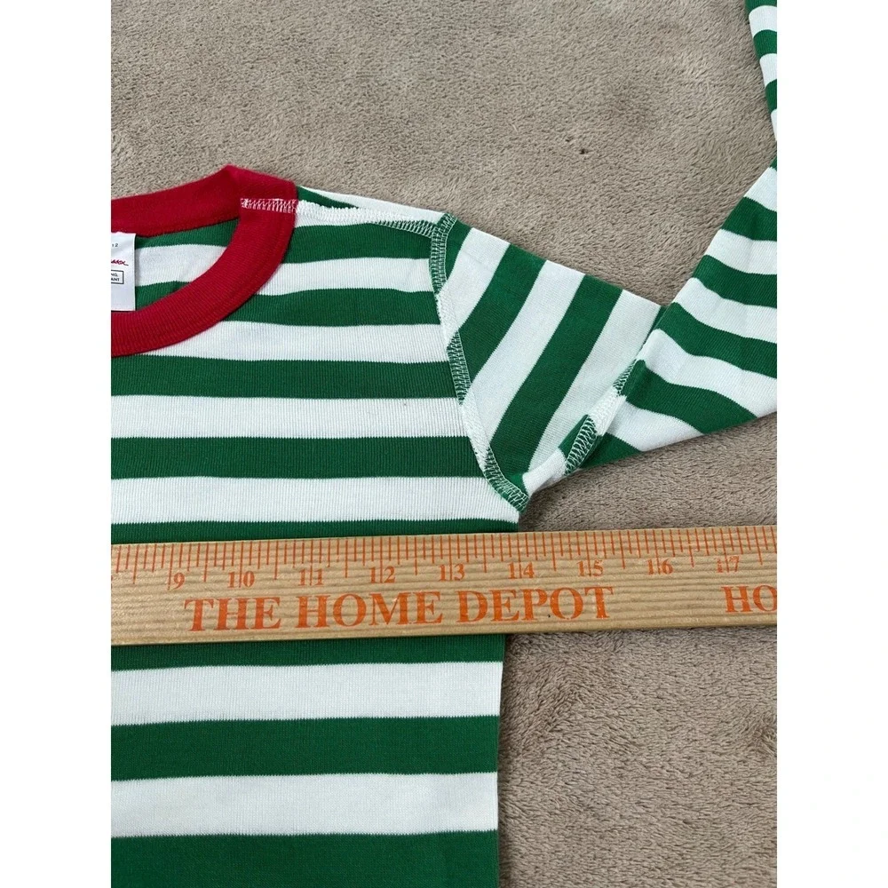 Hanna Andersson Striped Pajama Set Kids 12 Green White 100% Cotton EUC
